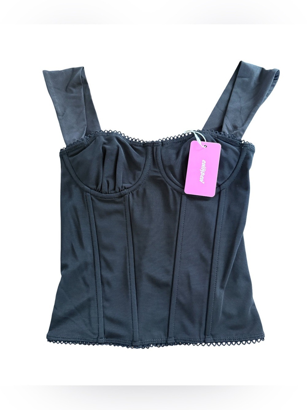 Edikted Marcella Black Wide Strap Mesh Corset Top NWT Size XS - Picture 4 of 8